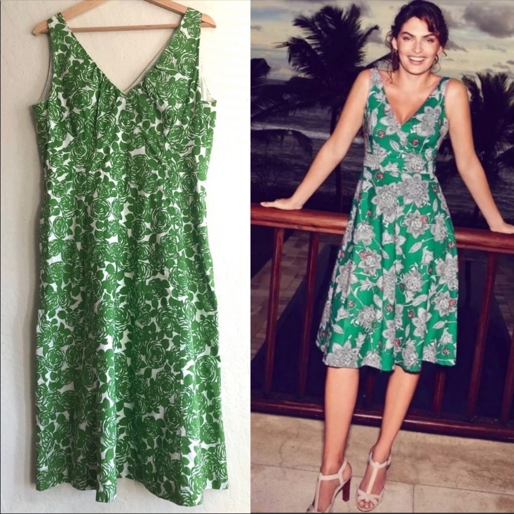 Boden Nancy dress green rose print size US 14R UK 10